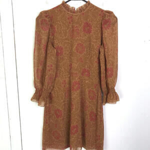 Aritzia Wilfred Swept Dress Womens 2 Sheer Puff Sleeve Novelty Paisley Ruffles